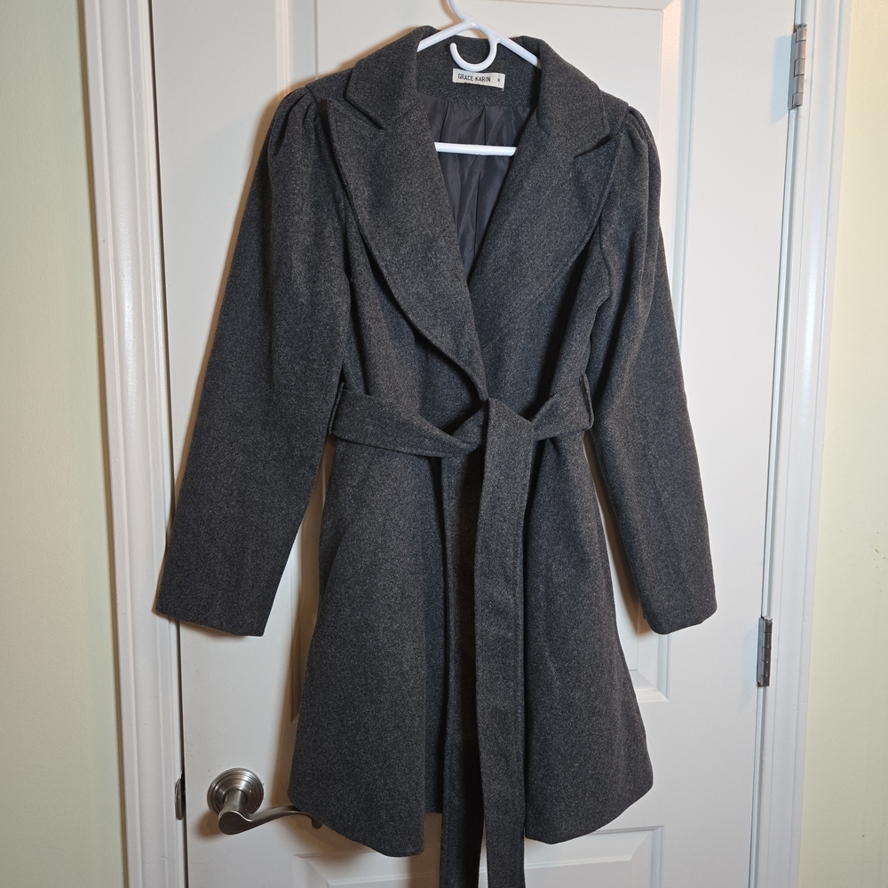 Gray Belted Women's Coat